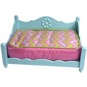American Girl CHEVRON PET BED Sofa Cat Dog Day Bed Frame & Cushion Teal Pink